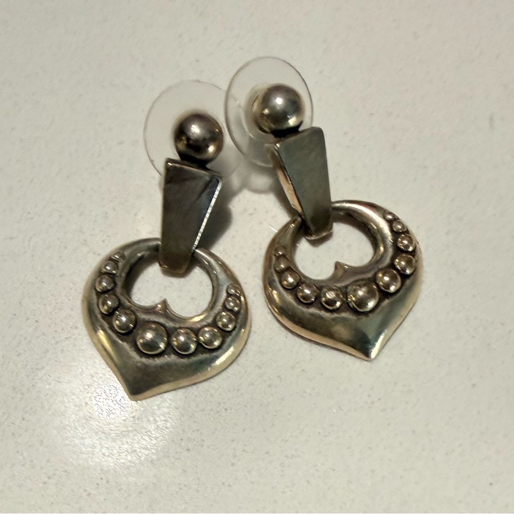 James Avery Retired Sterling Silver Open Heart Beaded Dangle Earrings